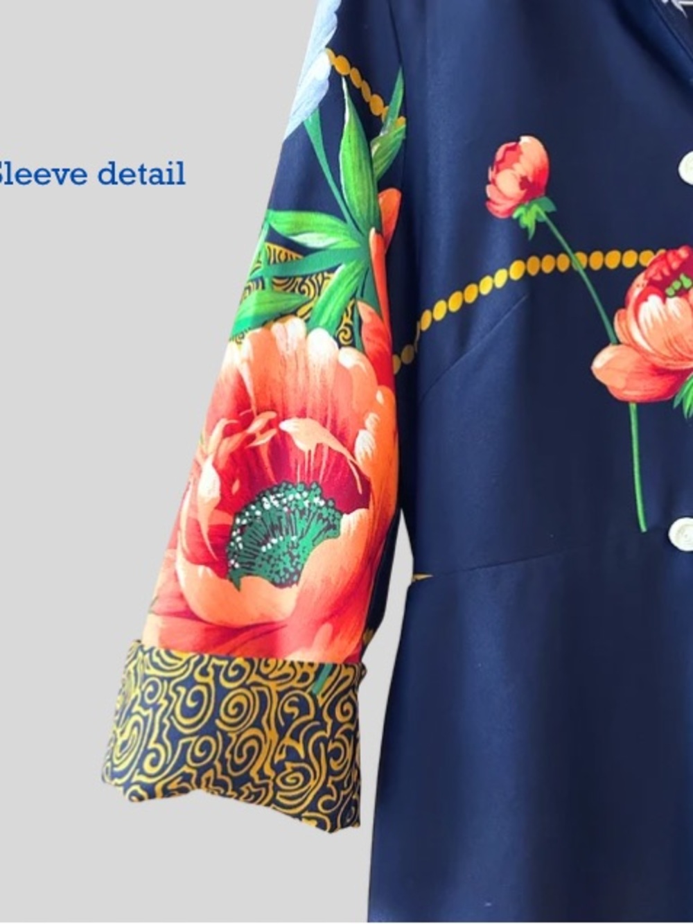 70s Alice of California Floral Maxi Dress with Gold Trim - Picture 6 of 8